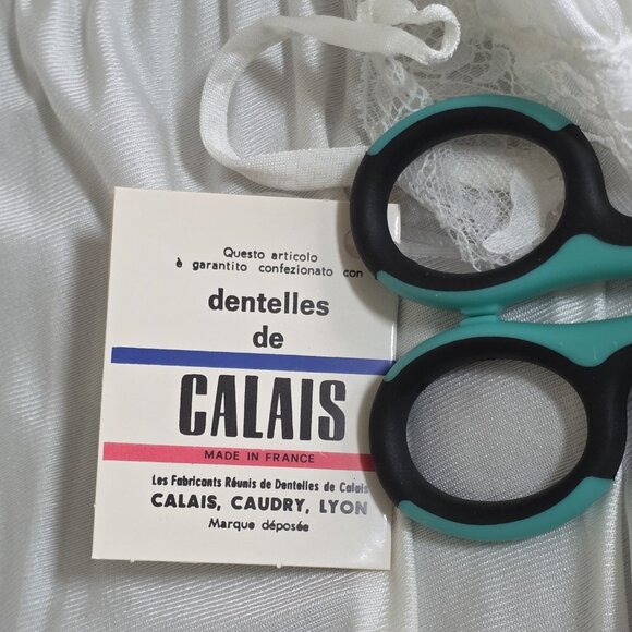 Vtg Gafer Full Slip Nightgown Robe Set IT 4  L White Nylon Calais Lace Italy NOS - Picture 10 of 16